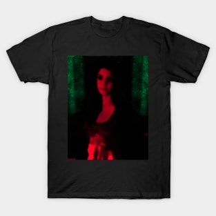 Beautiful girl, red lighting, green room. Dark and beautiful. T-Shirt